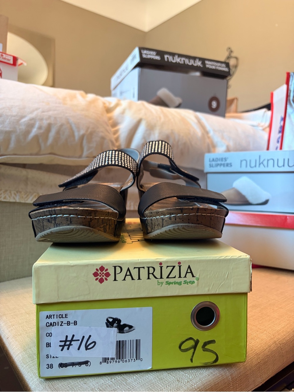 Patrizia Black Rhinestone Wedge Sandals